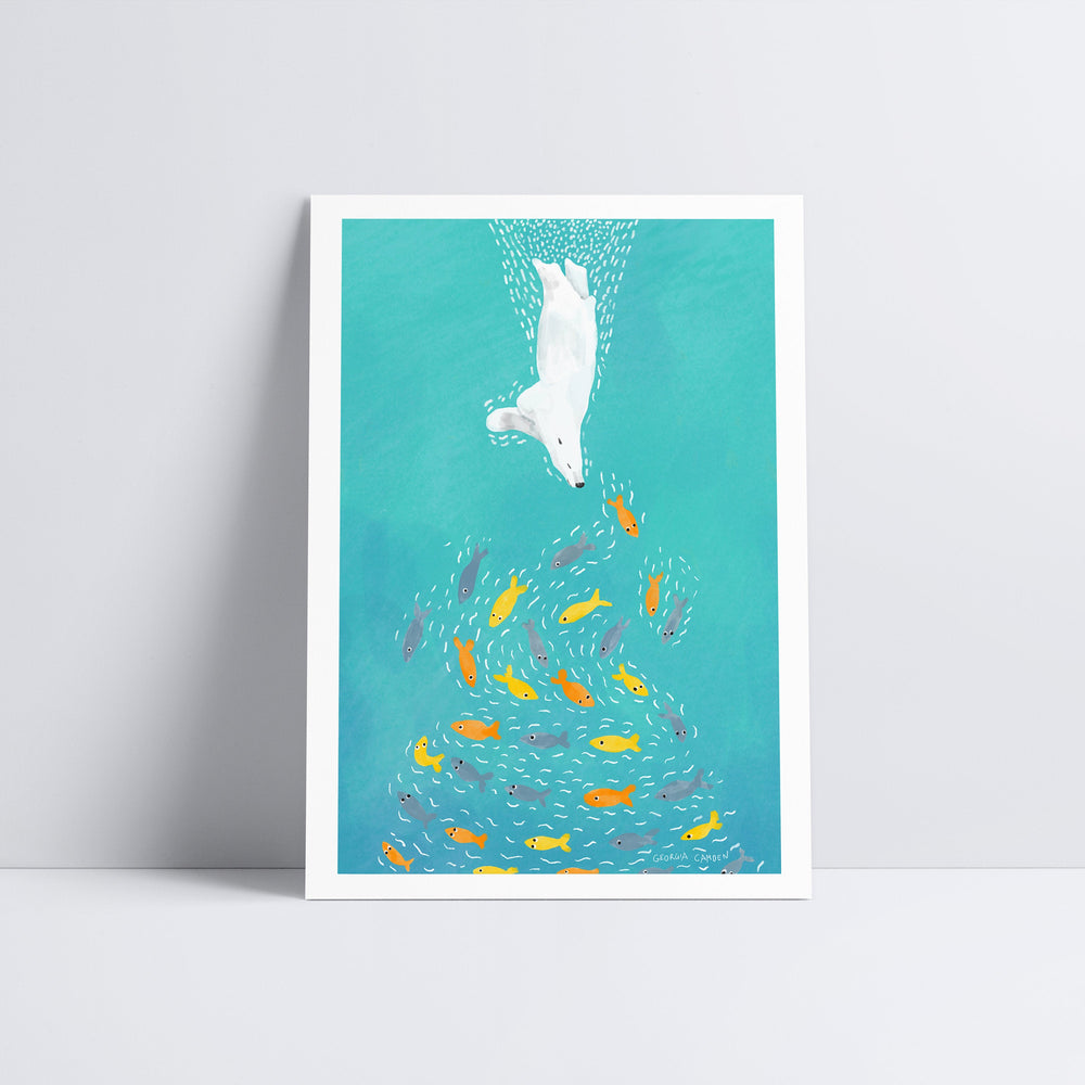 Polar Bear Diving Art Print